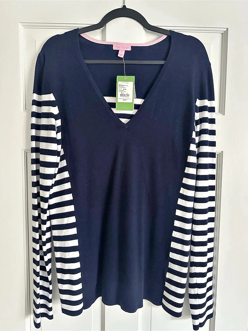 Lilly Pulitzer Saige Striped V-Neck Tunic Blue & White Size XL NWT